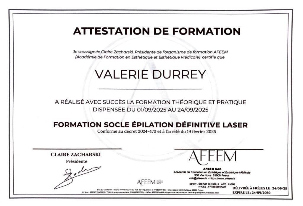 Diplome Valerie - epilation laser